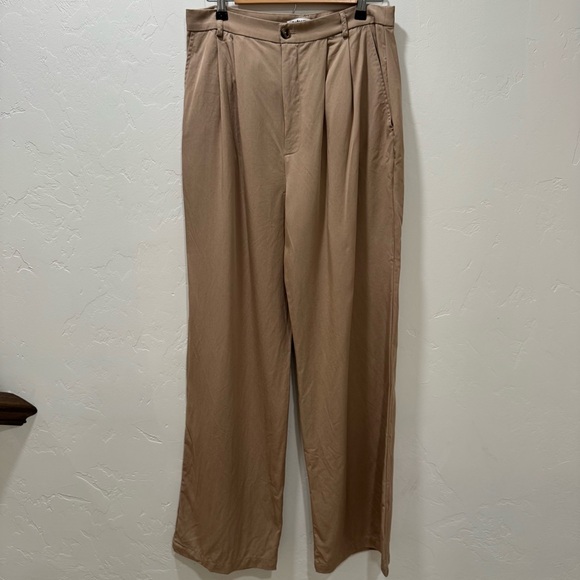 Reformation Mason Khaki Trousers High Waist Pleated Wide Leg Career Women's 10 - Picture 4 of 15